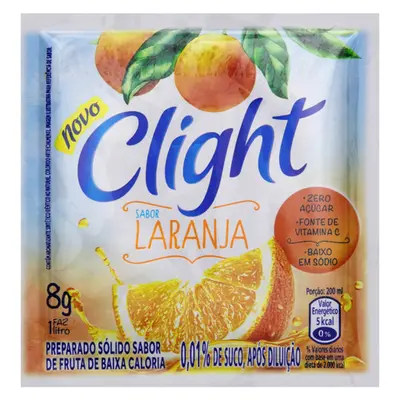 REFRESCO EM PO CLIGHT LARANJA 8G RENDE 1L