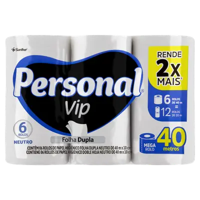 PAPEL HIGIENICO PERSONAL VIP C/6 RLS 40M