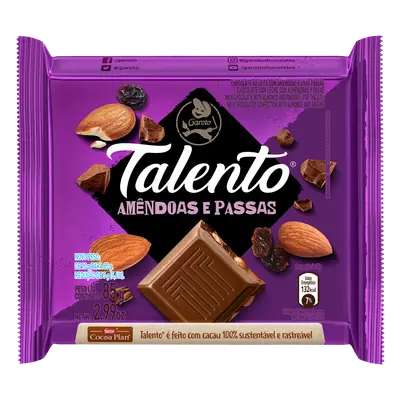 CHOCOLATE TALENTO AMENDOAS E PASSAS 85G