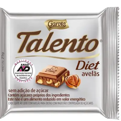 CHOCOLATE TALENTO DIET AVELAS 25G